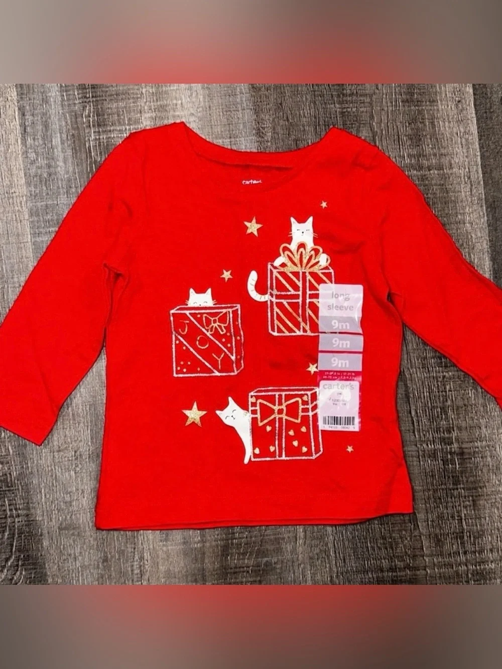 💞 New Baby Girl Size 9 Months “Joy” Glitter Christmas Holiday Long Sleeve Tee
